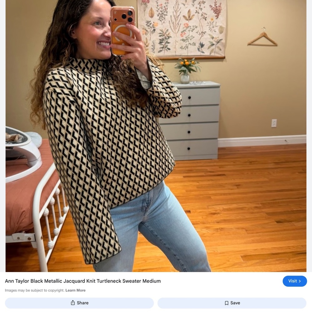 Ann Taylor Black and Gold Geometric Turtleneck Sweater